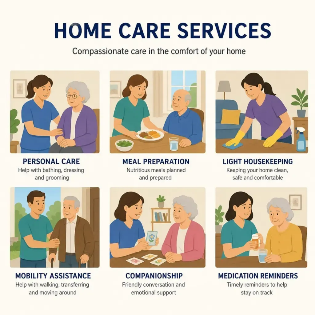 Illustration representing the different types of home care services.